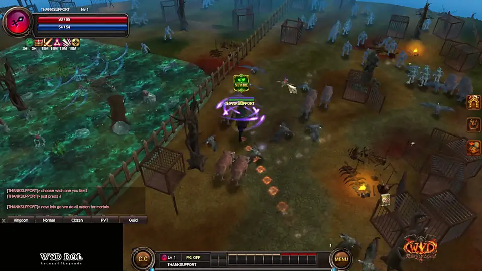 Moving clip: killing the camp monsters and talking to Treinador1.