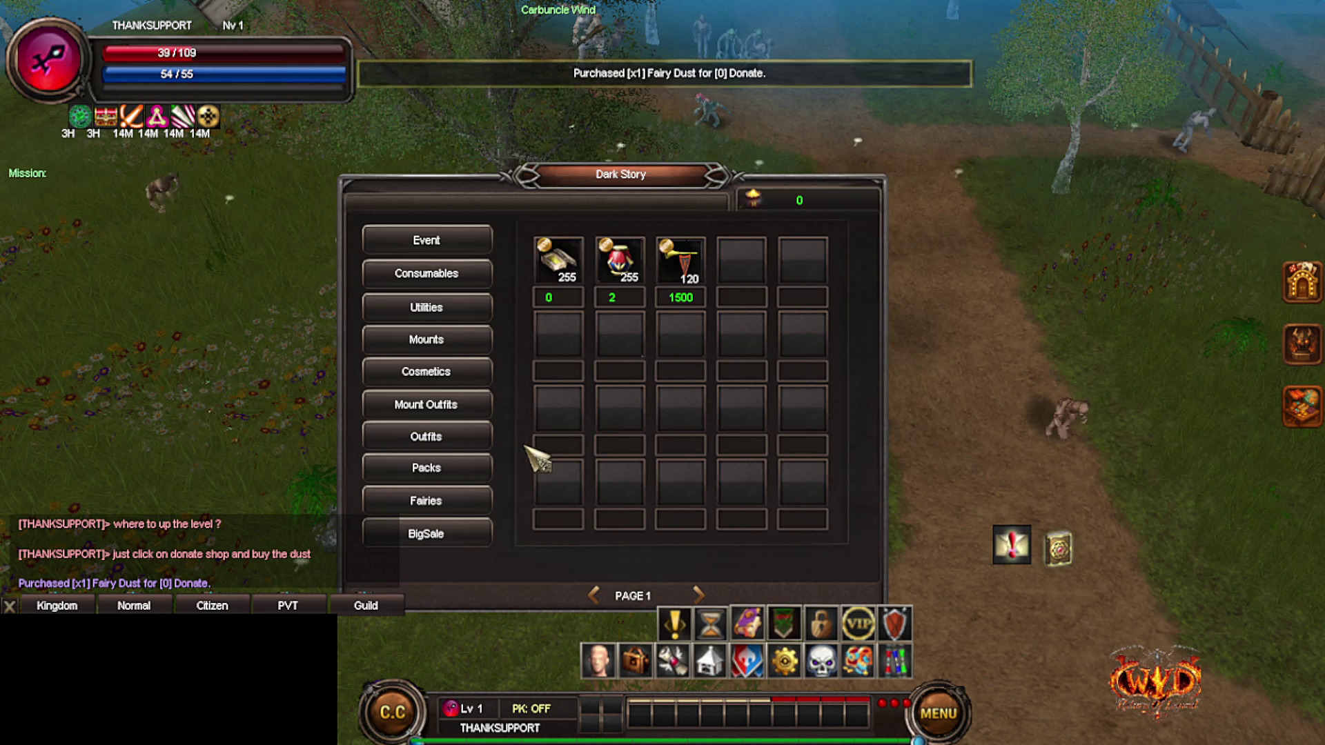 Event tab: Fairy Dust costs 0.