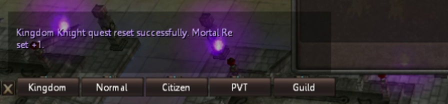 "Kingdom Knight quest reset successfully. Mortal Reset +1."