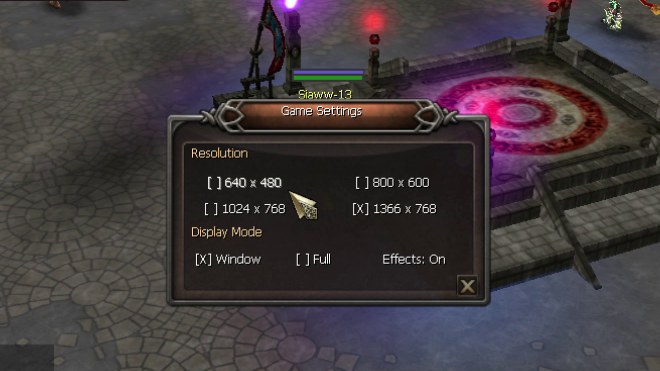 The Game Settings window.