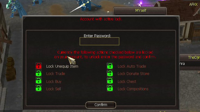 The lock window with an active lock.