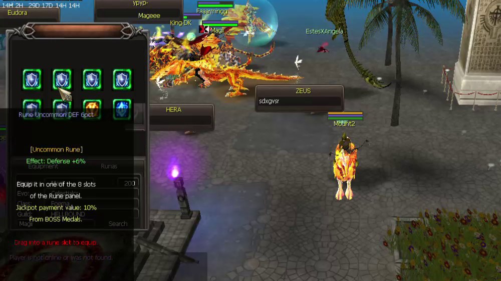 The Runas tab with a rune and its effect.