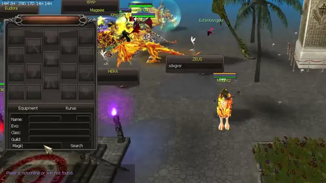 Moving clip: search a player, check the gear, then the runes.