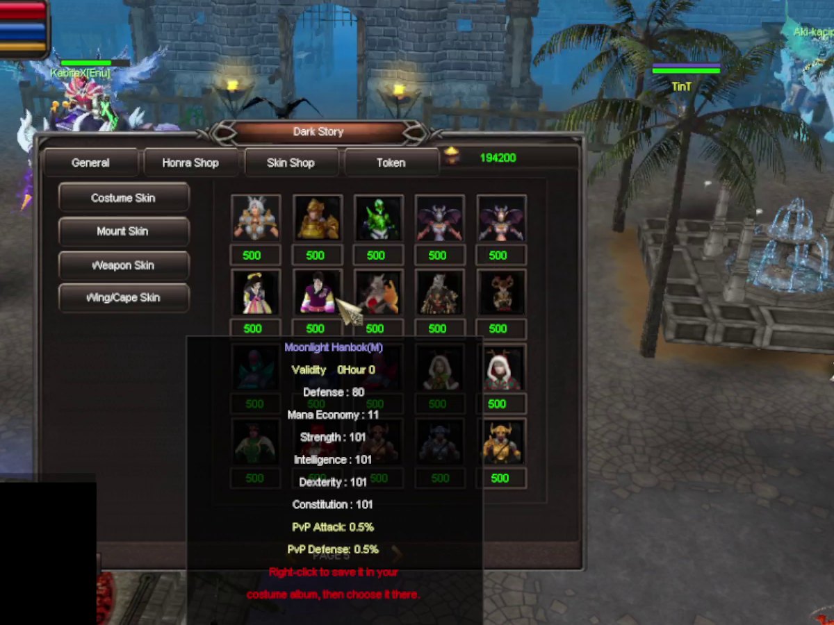 Costume skins in the Skin Shop