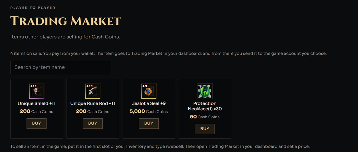 Trading Market on the website