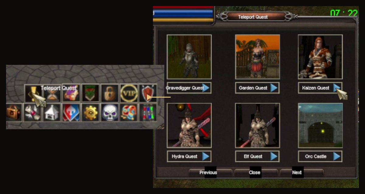 The Teleport Quest button and window